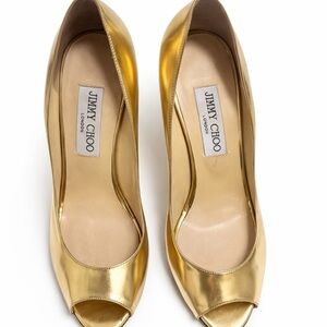 Jimmy Choo Metallic Gold Peep-Toe Pumps